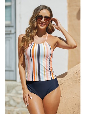Colorful Stripes Crossback Tankini Set