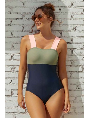 Square Neck Colorblock One Piece Swimsuit