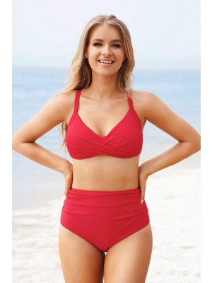 Red Twist Front High-waist Bikini Set