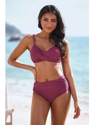 Red Polka Dots Adjustable Strap Sweetheart Neck Twist Front Crossback Bikini Set