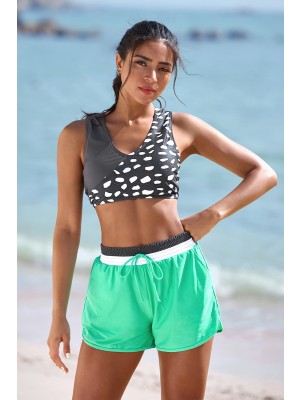 Black Color Block V-neck Sporty Bikini Top And High-waist Boy Shorts Set
