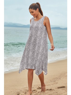 Grey Scoop Neck Sleeveless Irregular Hem Long Beach Dress