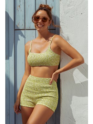 Lime Green Floral Smocked Bikini Set