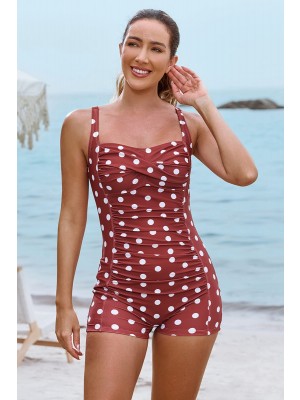 Red Polka Dot Sweetheart Neck Adjustable Straps Ruching Front One-Piece Swimsuit