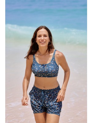 Floral Square Neck Adjustable Straps Sporty Bikini Top And High-waist Boy Shorts