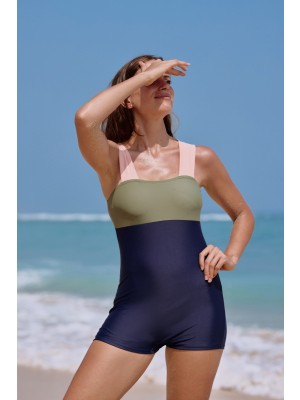 Color block Sweetheart Neck Wide Straps One-Piece Swimsuit