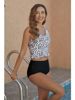 Ruffle Design Leopard Print Tankini Set
