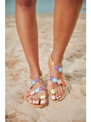 Colorful Flowers OpenToe Flat Sandal