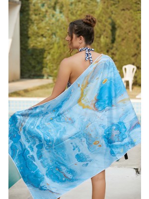 Blue Seawater Print Beach Towel