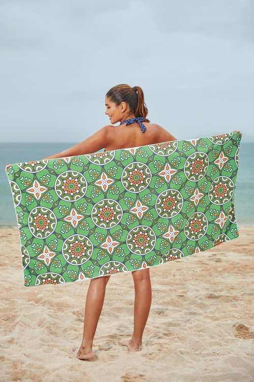 Green Geometric Patterns Light Beach Towel