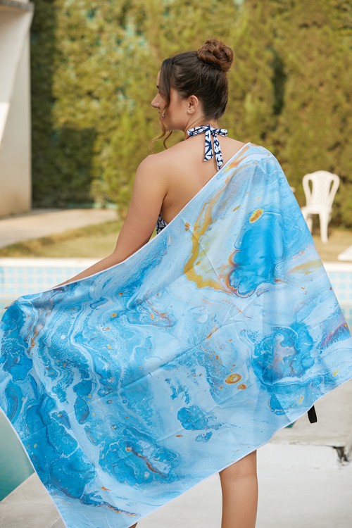 Blue Seawater Print Beach Towel