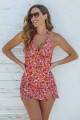 Red Botanical Floral Halter V Neck Tankini Set