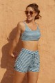 Green & White Striped Square Neck Wide Straps Sporty Bikini Top And High-waist Boy Shorts