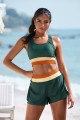 Teal Color Block Scoop Neck Racer Back Bikini Top And High-waist Boy Short