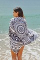 Black Floral Print Beach Towel