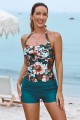 Floral Halter Strap Sweetheart Neck Ruching Tummy Control Casual One-Piece Swimsuit