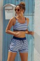 Blue Striped Square Neck Wide Straps Sporty Bikini Top And High-waist Boy Shorts