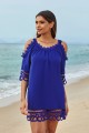 Blue Scoop Neck OffShoulder Lace Edge Beach Dress