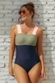Square Neck Colorblock One Piece Swimsuit