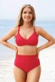 Red Twist Front High-waist Bikini Set