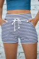 Blue Striped Tie Waist Casual Shorts
