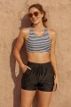 Striped Square Neck Wide Straps Sporty Bikini Top And High-waist Boy Shorts