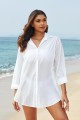 White FoldOver Collar Neck Long Sleeves Irregular Hem Cover Up