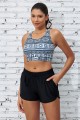 Black Geometric Print Racer Back Sporty Bikini Top And High-waist Boy Short