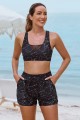 Black Mesh Patchwork V-Neck Cute Bikini Top And High-Waist Boy Shorts Set
