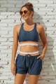 Deep Blue Color Block Square Neck Wide Straps Sporty Bikini Top And High-waist Boy Shorts