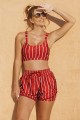 Red Striped Square Neck Wide Straps Sporty Bikini Top And High-waist Boy Shorts