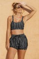 Black Striped Square Neck Wide Straps Sporty Bikini Top And High-waist Boy Shorts