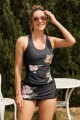 Black Floral Scoop Neck Signature Racerback Tankini Set