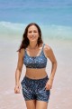 Floral Square Neck Adjustable Straps Sporty Bikini Top And High-waist Boy Shorts