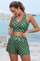Green Plaid Heart Neck Sporty Bikini Top And High-Waist Boy Shorts Set