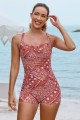 Red Floral Adjustable Straps Sweetheart Neck Twisted Front Ruching Tummy Control Casual One-Piece Swimsuit