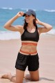 Black Color Block Square Neck Wide Straps Sporty Bikini Top And High-waist Boy Shorts