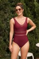 Red V-Neck Mesh Backless One-Piece Swimsuit
