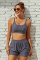 Black Dash Square Neck Adjustable Straps Sporty Bikini Top And High-waist Boy Shorts