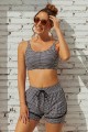 Black Plaid Print Square Neck Adjustable Straps Sporty Bikini Top And High-waist Boy Shorts