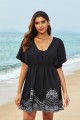 Black Geometric Print V Neck Short Sleeves Cover Up