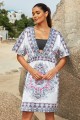 Geometric Patterns Plunge V Neck Half Sleeves Boho Style Beach Dress