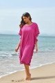 Solid Red Scoop Neck Tassel Edge Batwing Sleeve Loose Beach Dress