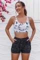 White Scoop Neck Adjustable Straps Zipper Front Bikini Top And High-Waist Boy Shorts Set