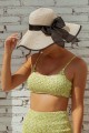 White Wide Brim Straw Sun Hat With Bow Tie
