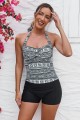 Black Geometric Halter Strap Twisted Front Ruching Tummy Control Casual One-Piece Swimsuit