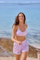Pink Floral Scoop Neck Adjustable Spaghetti Strap Basic Bikini Top And High-waist Boy Shorts