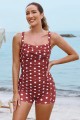 Red Polka Dot Sweetheart Neck Adjustable Straps Ruching Front OnePiece Swimsuit