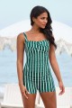 Green Stripe Sweetheart Neck Adjustable Straps Ruching Front OnePiece Swimsuit