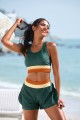 Teal Colorblock Scoop Neck Racerback Bikini Top And HighWaist Boy Short